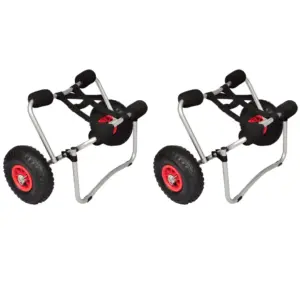 Kanuu- ja kajakikäru komplekt 2 tk, kokkupandav alumiinium, täispumbatavad rattad 25 cm, kandevõime 70 kg