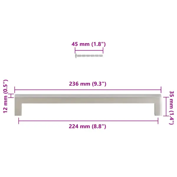 Kandilised hõbedased kapi käepidemed 5 tk, roostevaba teras, 224 mm – 10