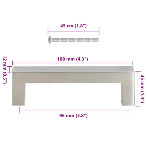 Hõbedased kandilised kapi käepidemed, roostevaba teras, ava vahe 96 mm, 10 tk – 10