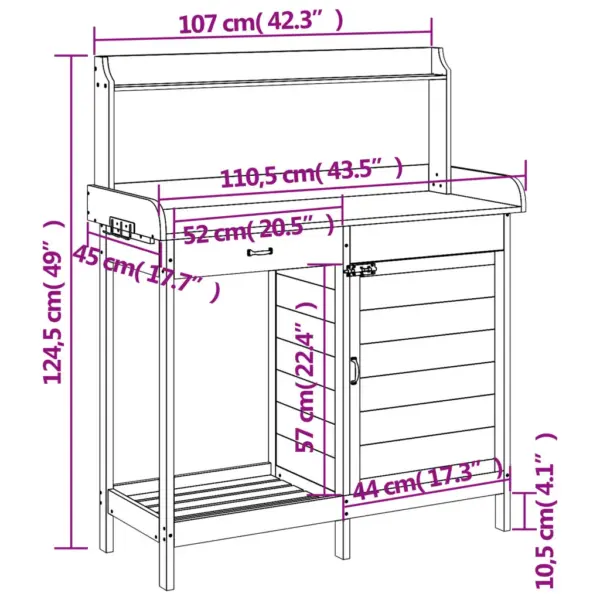Kapiga istutuslaud tsingitud tööpinnaga, pruun nulupuit, 110,5 x 45 x 124,5 cm – 12
