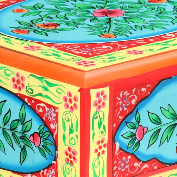 Käsitsi maalitud konsoollaud 2 sahtli ja riiuliga, mitmevärviline mangopuit, 80 x 35 x 75 cm – 5