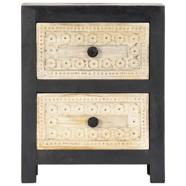 Käsitsi nikerdatud mangopuidust öökapp 2 sahtliga, hall ja naturaalne, 40 x 30 x 50 cm – 4