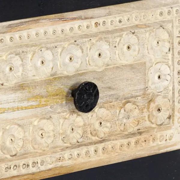 Käsitsi nikerdatud mangopuidust öökapp 2 sahtliga, hall ja naturaalne, 40 x 30 x 50 cm – 6