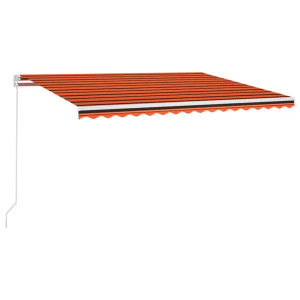 Käsitsi sissetõmmatav terrassivarikatus LED-valgustusega, 450 x 350 cm, oranž/pruun, valge alumiiniumraam - 2