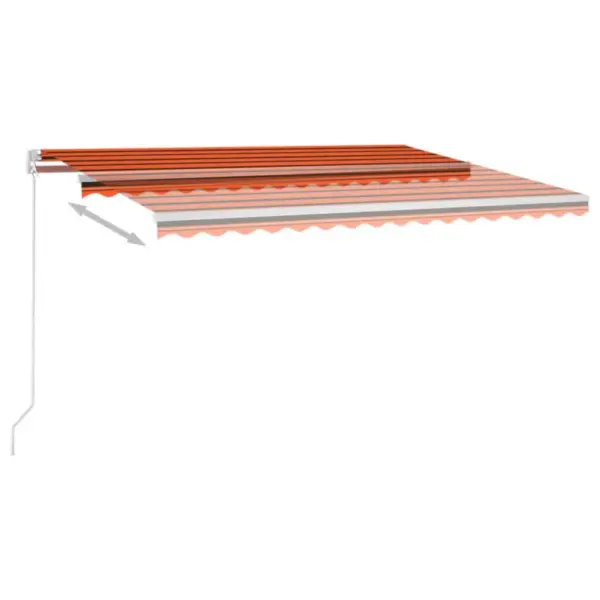 Käsitsi sissetõmmatav terrassivarikatus LED-valgustusega, 450 x 350 cm, oranž/pruun, valge alumiiniumraam - 3