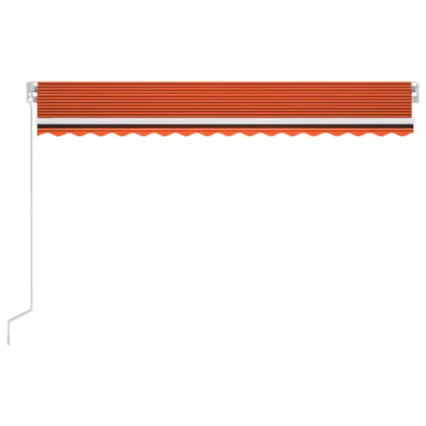 Käsitsi sissetõmmatav terrassivarikatus LED-valgustusega, 450 x 350 cm, oranž/pruun, valge alumiiniumraam - 4