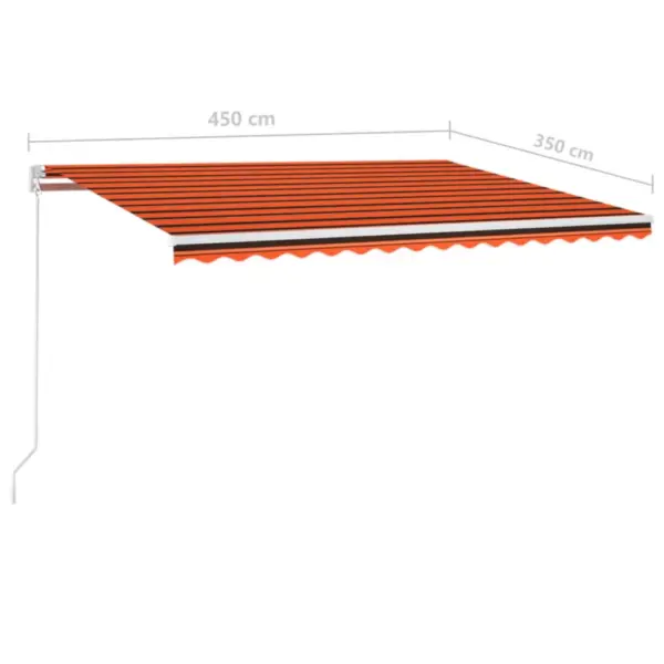Käsitsi sissetõmmatav terrassivarikatus LED-valgustusega, 450 x 350 cm, oranž/pruun, valge alumiiniumraam - 7