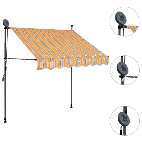 Käsitsi sissetõmmatav varikatus LED-valgustusega, triibuline oranž, 100 cm – 3