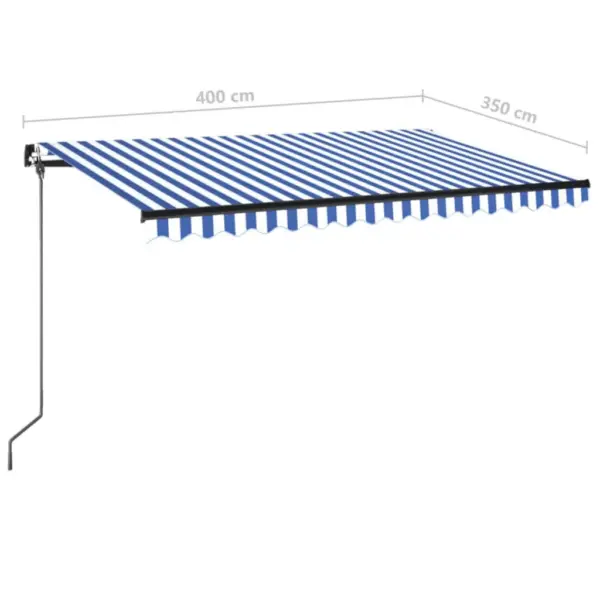 Käsitsi sissetõmmatav terrassivarikatus, 400 x 350 cm, sinise-valge triibuline, antratsiithall raam - 7