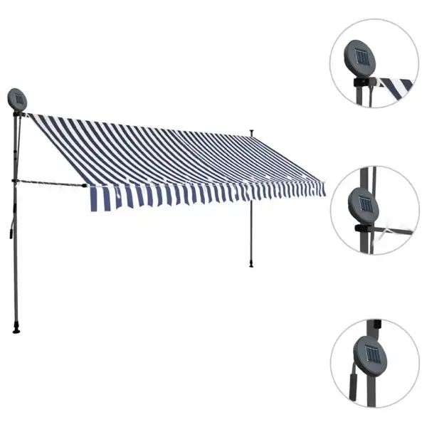 Käsitsi sissetõmmatav terrassivarikatus LED-valgustusega, sinivalge, 400 cm – 3