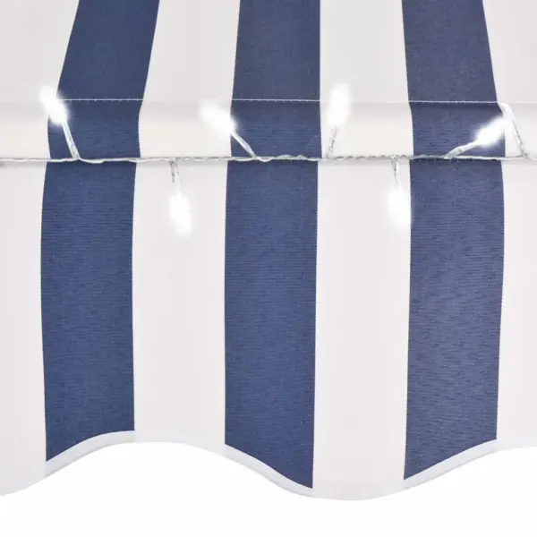 Käsitsi sissetõmmatav terrassivarikatus LED-valgustusega, sinivalge, 400 cm – 5