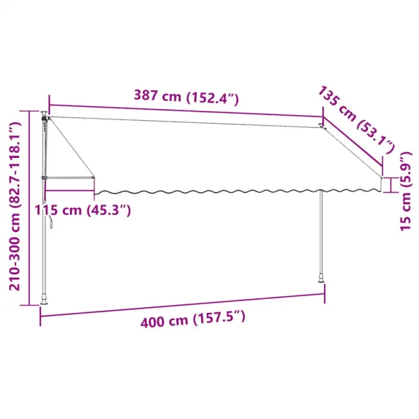 Käsitsi sissetõmmatav terrassivarikatus LED-valgustusega, sinivalge, 400 cm – 8
