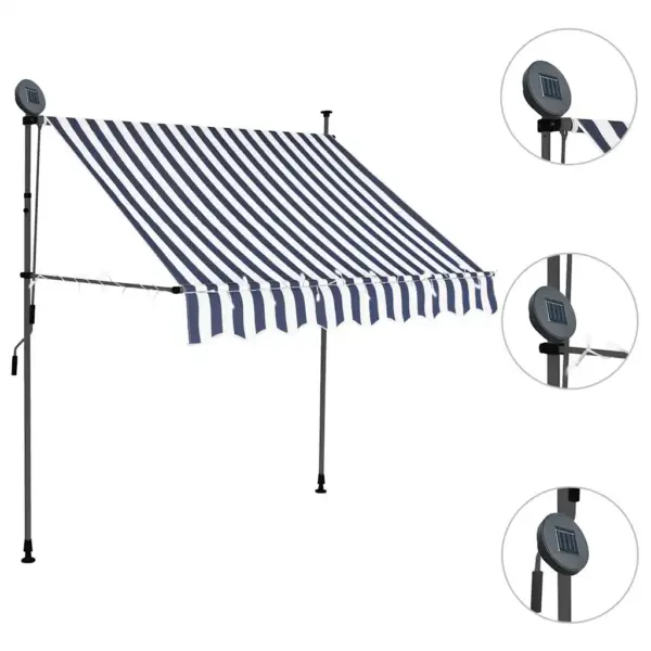 Käsitsi sissetõmmatav varikatus LED-valgustusega, 200 cm, sinine-valge – 3