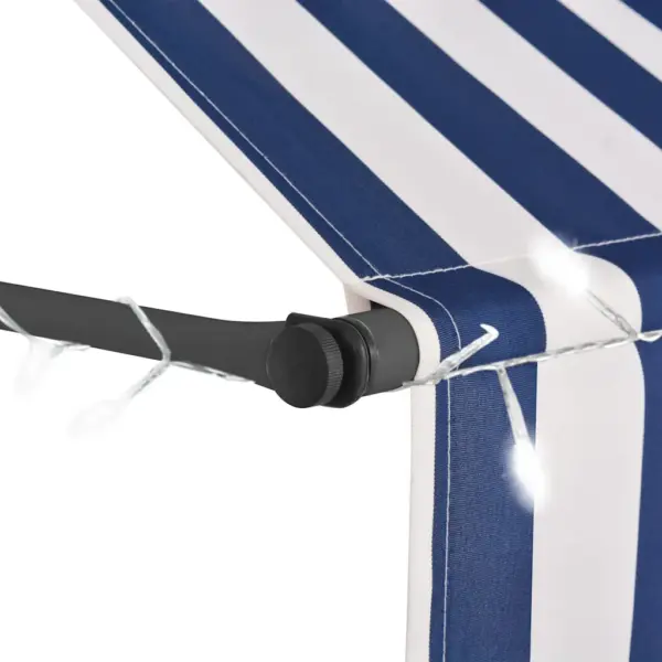 Käsitsi sissetõmmatav varikatus LED-valgustusega, 200 cm, sinine-valge – 4