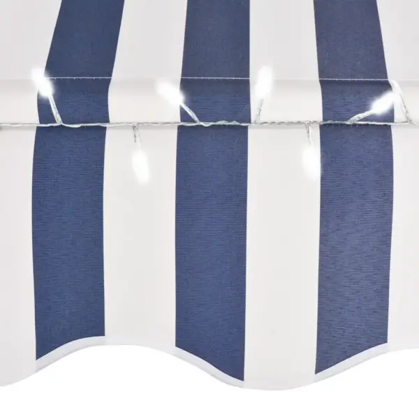Käsitsi sissetõmmatav varikatus LED-valgustusega, 200 cm, sinine-valge – 5