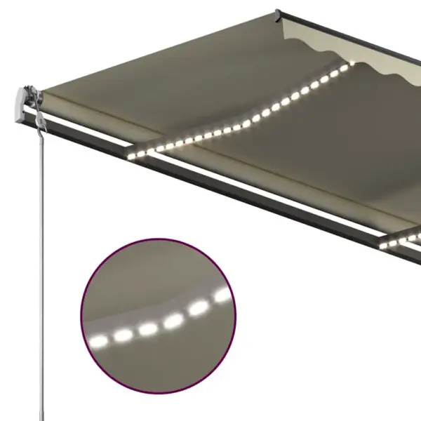 Käsitsi sissetõmmatav varikatus LED-valgustusega, 3,5 x 2,5 m, kreemjasvalge/antratsiithall - 7