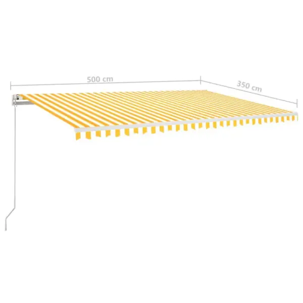 Käsitsi sissetõmmatav terrassivarikatus LED-valgustusega, 500 x 350 cm, kollane-valge, valge alumiiniumraam – 7
