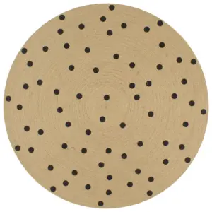 Käsitsi valmistatud ümmargune džuutvaip täpilise mustriga, naturaalne/must, 90 cm