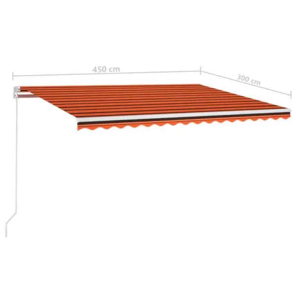 Käsitsi sissetõmmatav varikatus LED-valgustusega, 450 x 300 cm, oranž-pruun, valge alumiiniumraam – 7