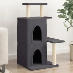 Mitmetasandiline kassimaja sisalköitega kraapimispostidega, tumehall, 61,5 x 60,5 x 97 cm