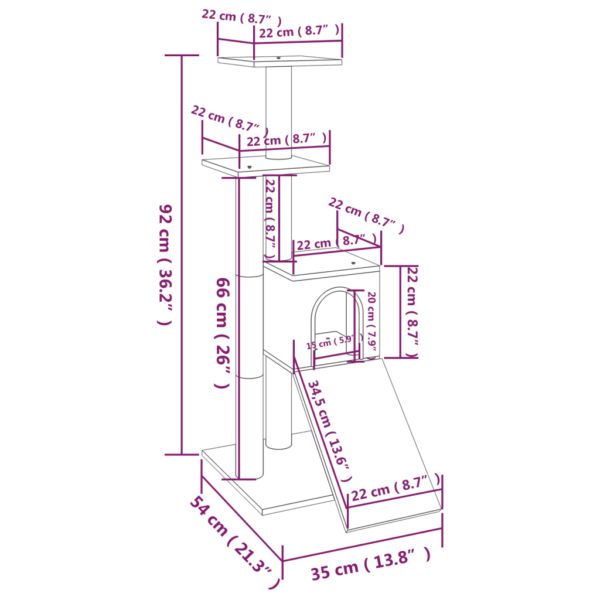 Tumehall kassimaja sisalköiega kraapimispostidega, kaldtee ja majakesega, 92 cm – 9
