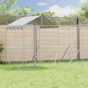 Katusega koeraaedik väikeloomadele, hõbedane tsingitud teras, 10 x 6 x 2,5 m