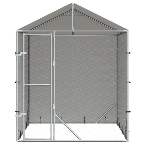 Katusega koeraaedik külgseintega, hõbedane tsingitud teras, 2 x 2 x 2,5 m – 4