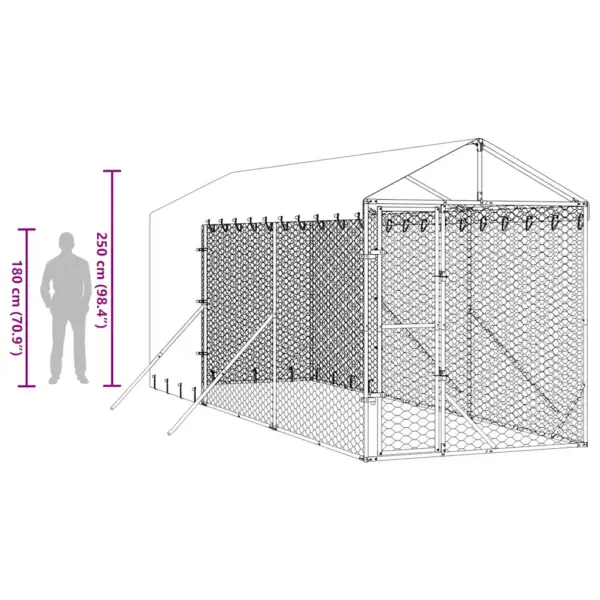 Katusega koeraaedik, hõbedane tsingitud teras, 2 x 6 x 2,5 m – 10
