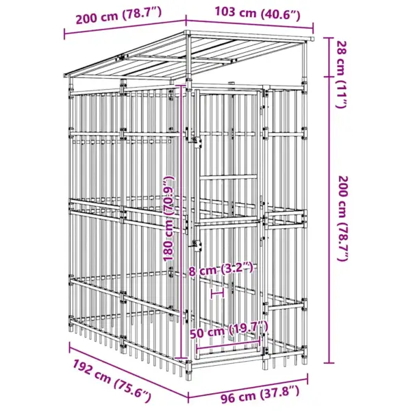 Katusega koeraaedik, must pulbervärvitud teras, 96 x 192 x 200 cm – 11