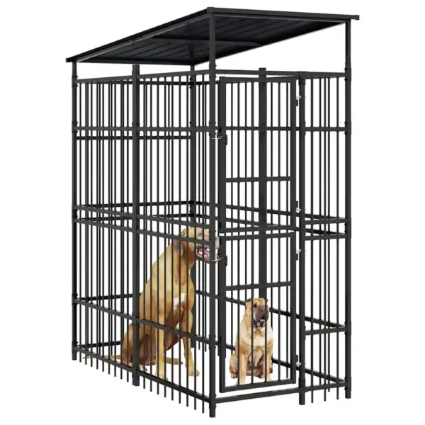 Katusega koeraaedik, must pulbervärvitud teras, 96 x 192 x 200 cm – 4