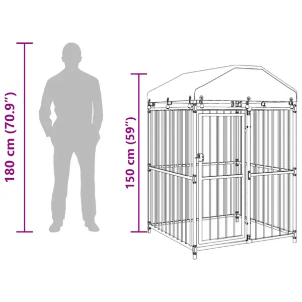 Katusega koeraaedik õue, must teras, 120 x 120 x 150 cm – 10