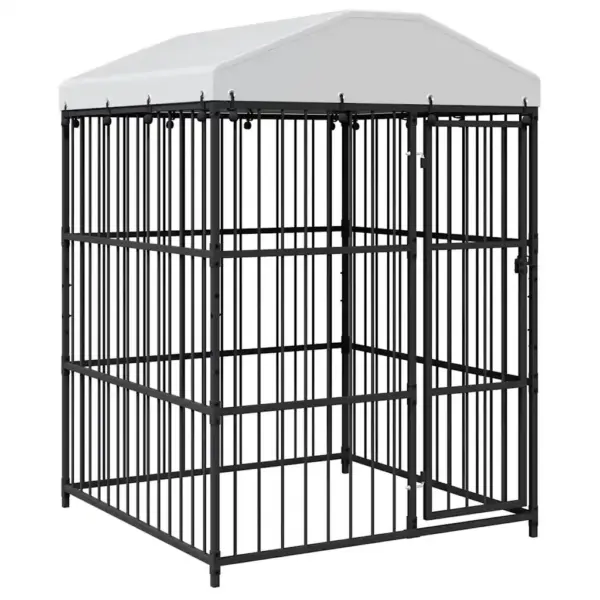 Katusega õuekoeraaedik, must tsingitud teras, 150 x 150 x 210 cm – 2