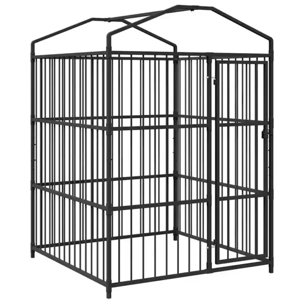 Katusega õuekoeraaedik, must tsingitud teras, 150 x 150 x 210 cm – 3