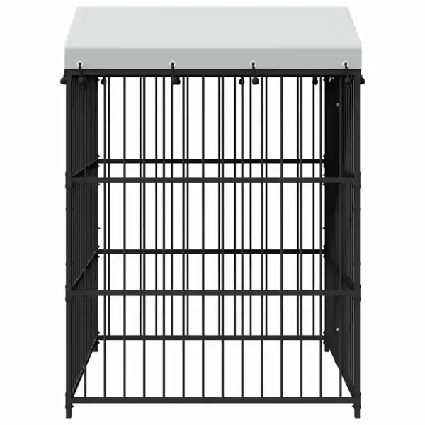 Katusega õuekoeraaedik, must tsingitud teras, 150 x 150 x 210 cm – 5