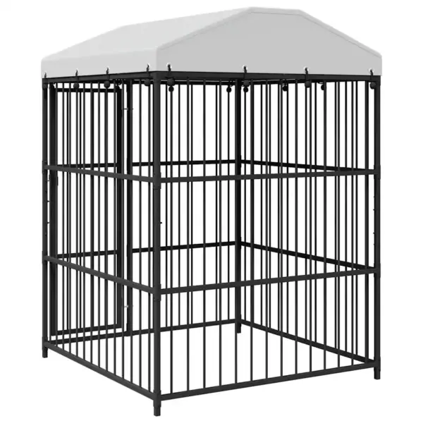 Katusega õuekoeraaedik, must tsingitud teras, 150 x 150 x 210 cm – 6