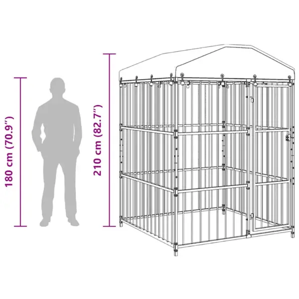 Katusega õuekoeraaedik, must tsingitud teras, 150 x 150 x 210 cm – 10