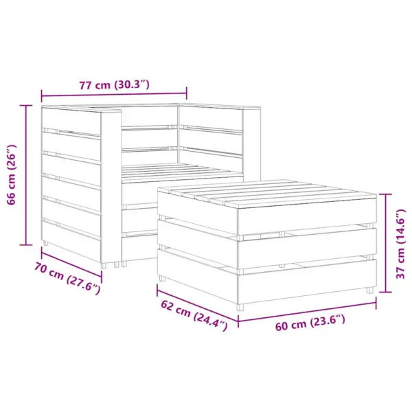 2-osaline kaubaalustest aiamööblikomplekt, hall immutatud männipuit, tugitool ja laud – 7
