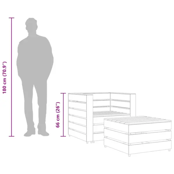 2-osaline kaubaalustest aiamööblikomplekt, hall immutatud männipuit, tugitool ja laud – 8
