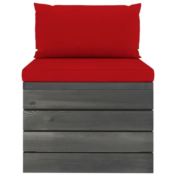 2-osaline kaubaalustest aiamööblikomplekt punaste patjadega, männipuidust diivan ja laud – 4