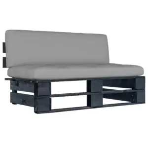 Kaubaalustest diivani keskmine moodul hallide patjadega, must immutatud männipuit, 110 x 65 x 55 cm