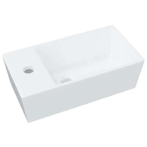 Keraamiline tööpinna valamu, valge, 48 x 25 x 15 cm, kraani- ja ülevooluavaga – 2