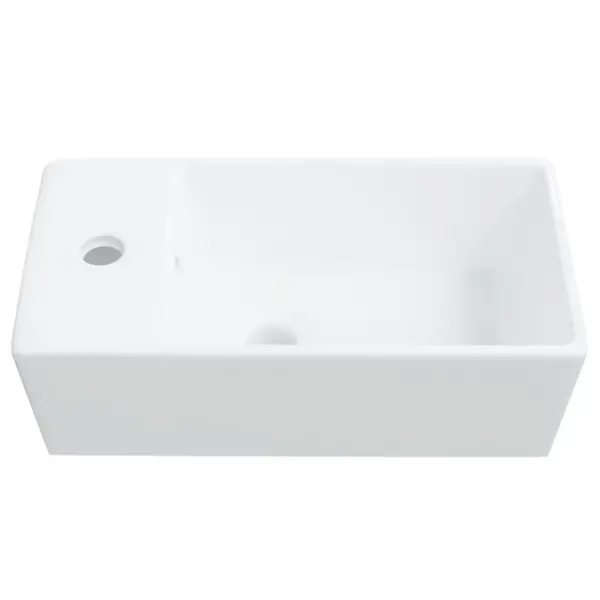 Keraamiline tööpinna valamu, valge, 48 x 25 x 15 cm, kraani- ja ülevooluavaga – 4