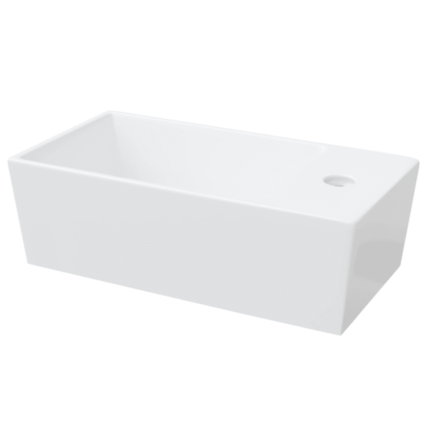 Keraamiline tööpinna valamu, valge, 48 x 25 x 15 cm, kraani- ja ülevooluavaga – 5