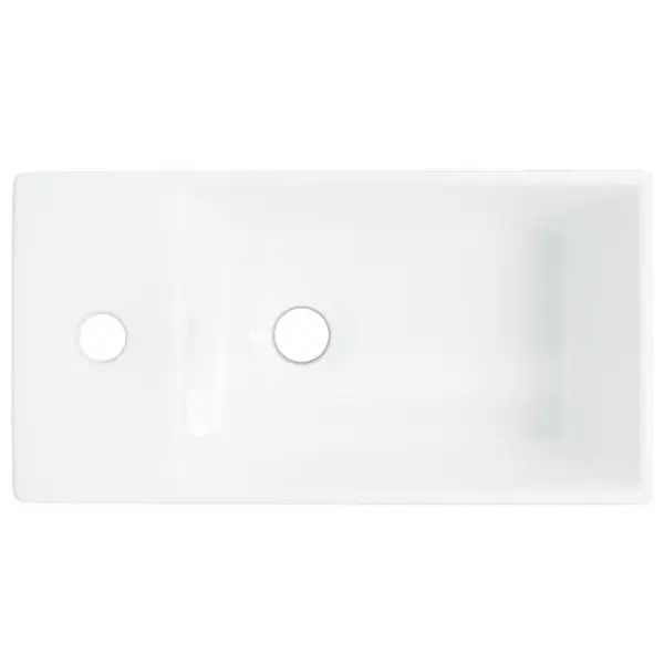 Keraamiline tööpinna valamu, valge, 48 x 25 x 15 cm, kraani- ja ülevooluavaga – 6
