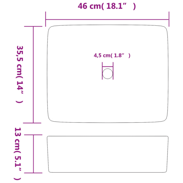 Tööpinnale paigaldatav ristkülikukujuline keraamiline valamu, hall-sinine, 46 x 35,5 cm – 8