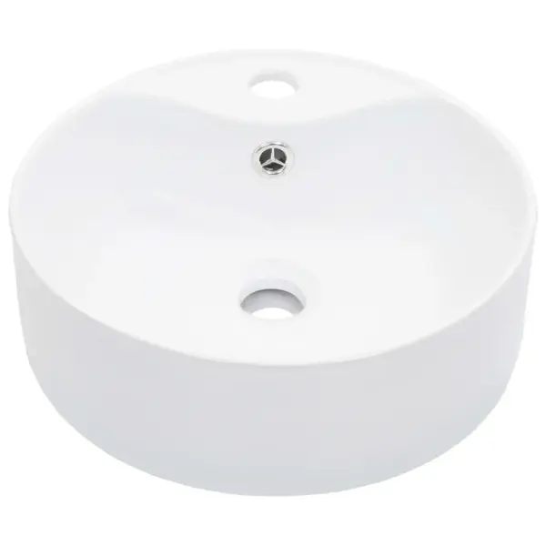 Ümmargune keraamiline valamu ülevooluavaga, kapi peale, valge, 36 x 13 cm – 2