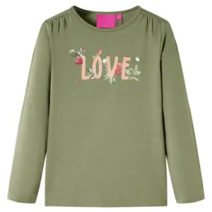 Pikkade varrukatega lastesärk LOVE trükiga, khaki, 95% puuvill, suurus 116