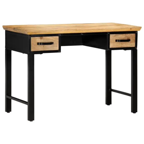 Kirjutuslaud mangopuidust ja tehispuidust, 2 sahtliga, 110 x 50 x 76 cm, naturaalne ja must - 11
