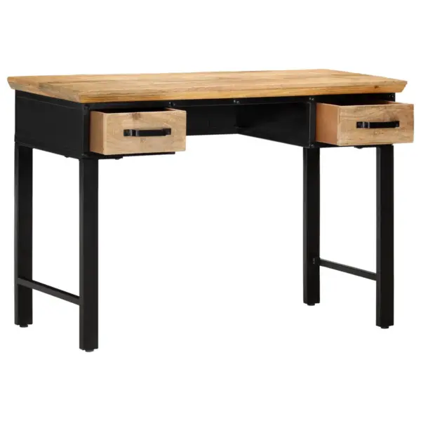 Kirjutuslaud mangopuidust ja tehispuidust, 2 sahtliga, 110 x 50 x 76 cm, naturaalne ja must - 4