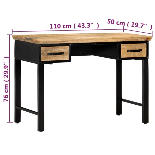 Kirjutuslaud mangopuidust ja tehispuidust, 2 sahtliga, 110 x 50 x 76 cm, naturaalne ja must - 7
